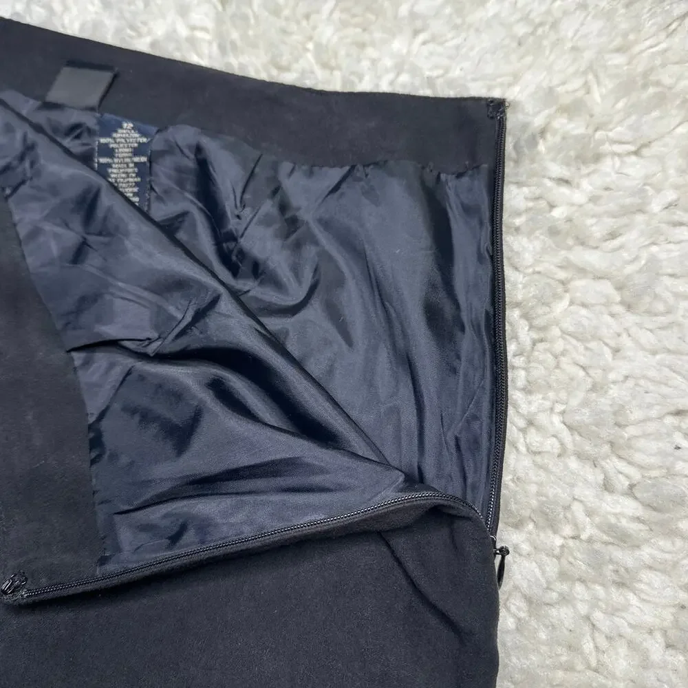 Vintage Sonoma Black Faux Suede Midi Skirt Zipper Side Slit Back Minimalist GG28